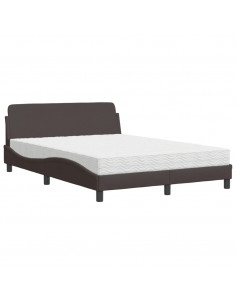 Letto con Materasso Marrone Scuro 140x200cm Tessuto 2