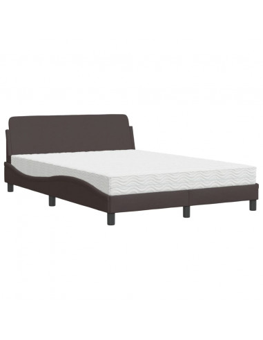 Letto con Materasso Marrone Scuro 140x200cm Tessuto