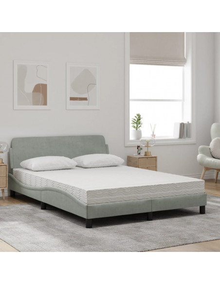 Letto con Materasso Grigio Chiaro 140x200 cm in Velluto