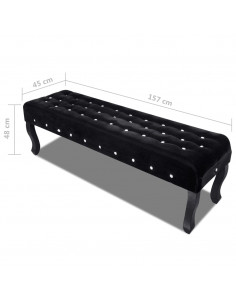 Panchina in Velluto Nero con Bottoni di Cristallo