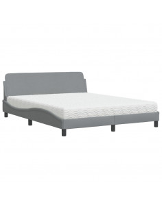 Letto con Materasso Grigio Chiaro160x200 cm Tessuto 2