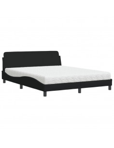Letto con Materasso Nero 160x200 cm in Tessuto 2