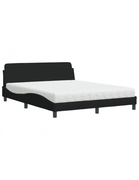 Letto con Materasso Nero 160x200 cm in Tessuto