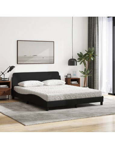 Letto con Materasso Nero 160x200 cm in Tessuto