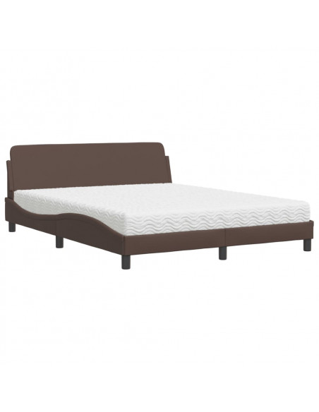 Letto con Materasso Marrone 160x200cm in Similpelle