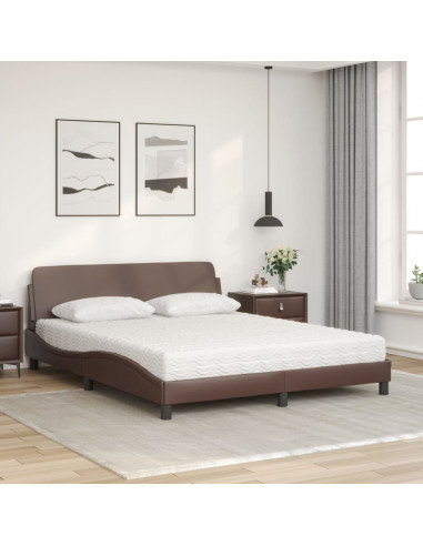 Letto con Materasso Marrone 160x200cm in Similpelle