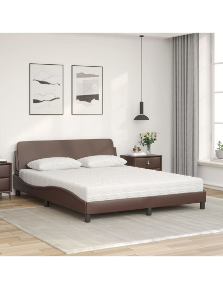 Letto con Materasso Marrone 160x200cm in Similpelle