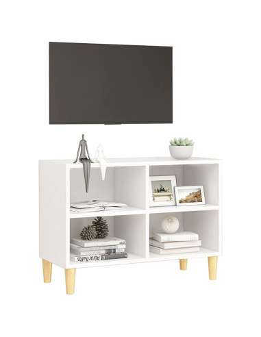 Mobile TV con Gambe in Legno Massello Bianco 69,5x30x50 cm
