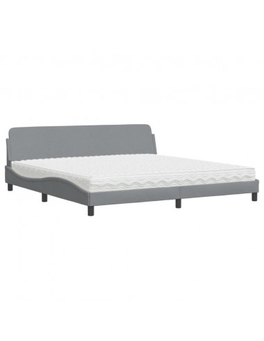 Letto con Materasso Grigio Chiaro 200x200 cm in Tessuto
