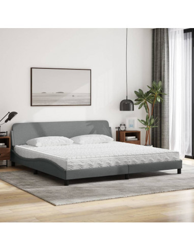 Letto con Materasso Grigio Chiaro 200x200 cm in Tessuto