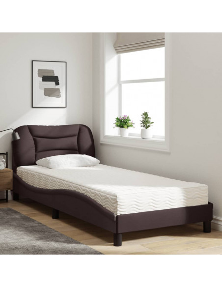 Letto con Materasso Marrone Scuro 90x200 cm in Tessuto