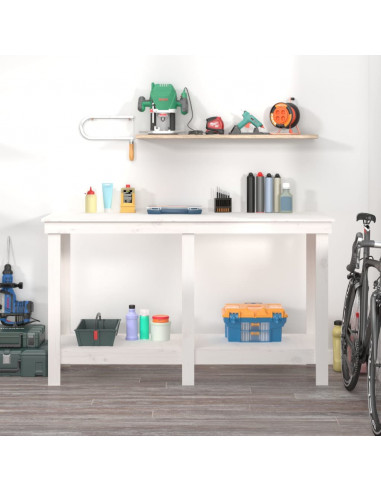 Banco da Lavoro Bianco 140x50x80 cm in Legno Massello di Pino