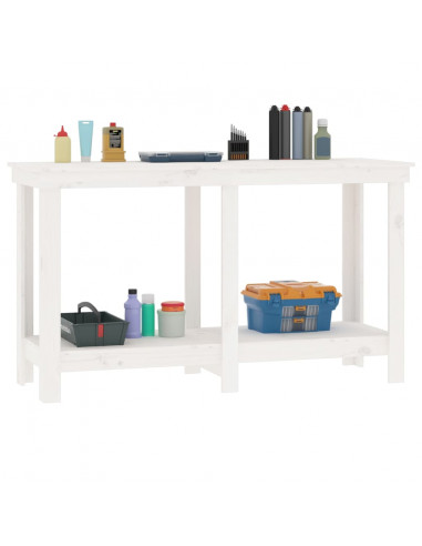 Banco da Lavoro Bianco 140x50x80 cm in Legno Massello di Pino
