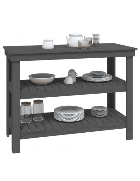 Banco da Lavoro Grigio 110,5x50x80 cm in Legno Massello di Pino