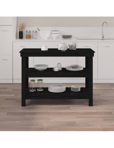 Banco da Lavoro Nero 110,5x50x80 cm in Legno Massello di Pino