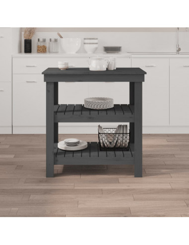 Banco da Lavoro Grigio 78,5x50x80 cm in Legno Massello di Pino