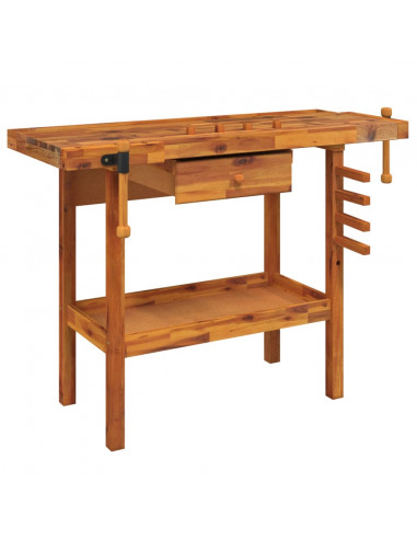Banco Lavoro Cassetto e Morse 92x48x83 cm Legno Massello Acacia