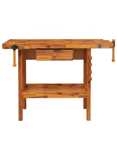 Banco Lavoro Cassetto e Morse 92x48x83 cm Legno Massello Acacia