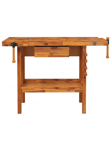 Banco Lavoro Cassetto e Morse 92x48x83 cm Legno Massello Acacia