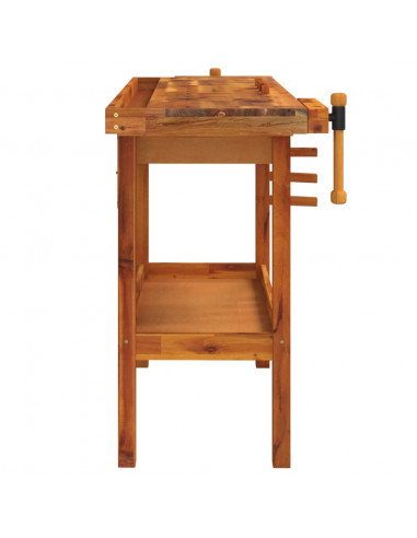 Banco Lavoro Cassetto e Morse 92x48x83 cm Legno Massello Acacia