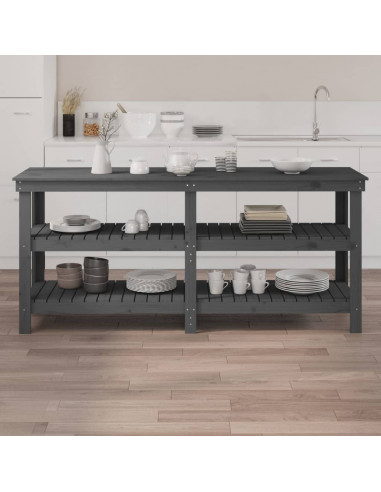 Banco da Lavoro Grigio 181x50x80 cm in Legno Massello di Pino