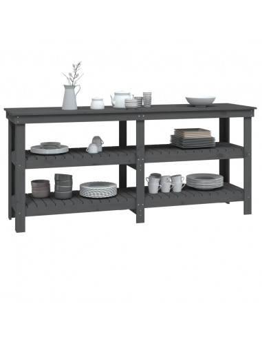 Banco da Lavoro Grigio 181x50x80 cm in Legno Massello di Pino