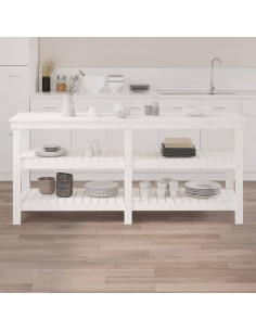 Banco da Lavoro Bianco 181x50x80 cm in Legno Massello di Pino 2