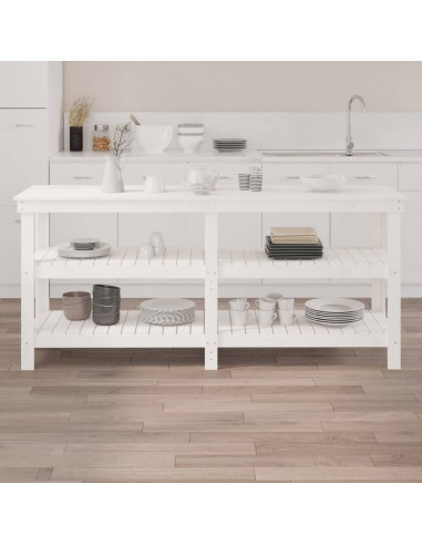 Banco da Lavoro Bianco 181x50x80 cm in Legno Massello di Pino