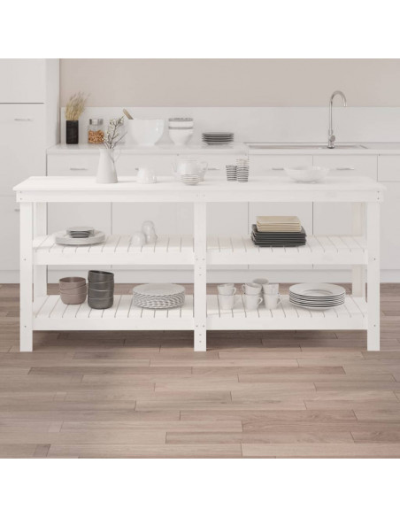Banco da Lavoro Bianco 181x50x80 cm in Legno Massello di Pino