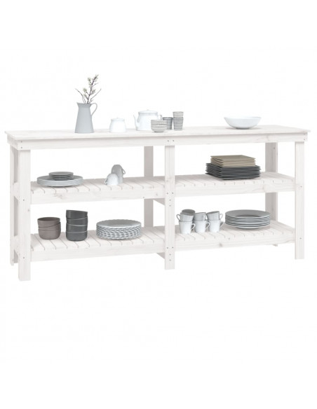 Banco da Lavoro Bianco 181x50x80 cm in Legno Massello di Pino