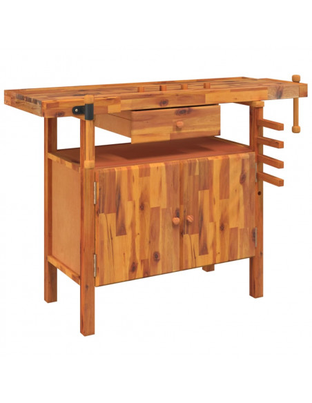 Banco Lavoro Cassetto e Morse 92x48x83 cm Legno Massello Acacia