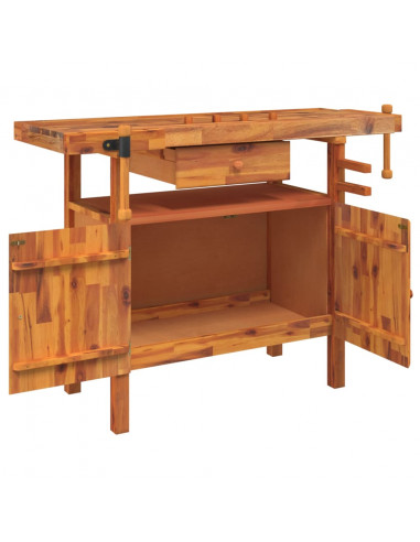 Banco Lavoro Cassetto e Morse 92x48x83 cm Legno Massello Acacia