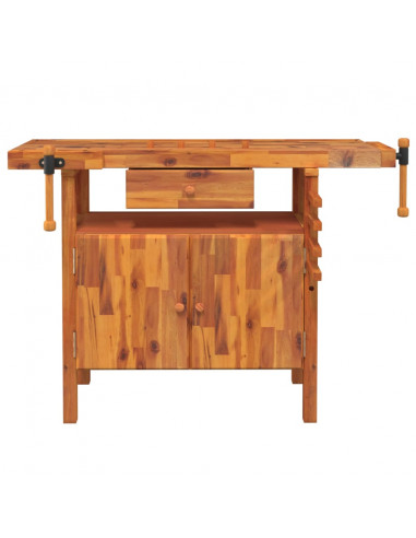Banco Lavoro Cassetto e Morse 92x48x83 cm Legno Massello Acacia