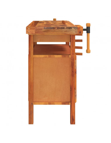 Banco Lavoro Cassetto e Morse 92x48x83 cm Legno Massello Acacia