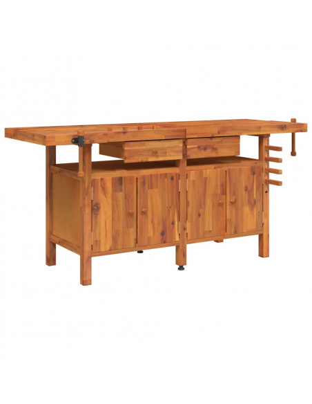 Banco Lavoro Cassetti e Morse 192x62x83cm Legno Massello Acacia