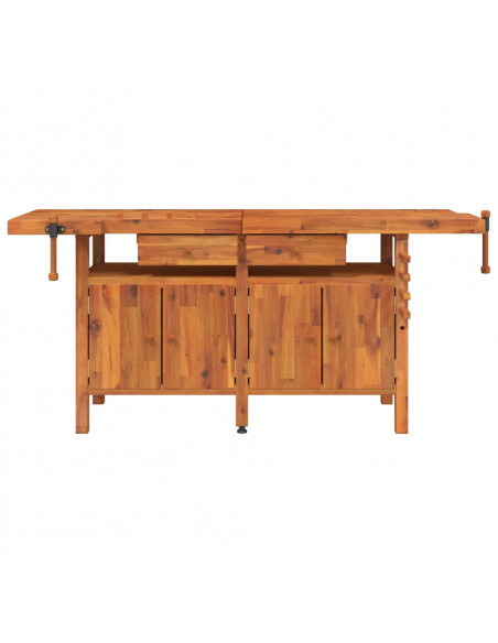 Banco Lavoro Cassetti e Morse 192x62x83cm Legno Massello Acacia