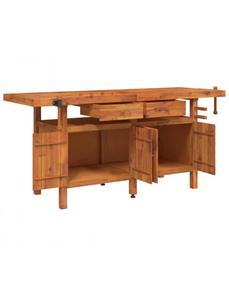 Banco Lavoro Cassetti e Morse 192x62x83cm Legno Massello Acacia