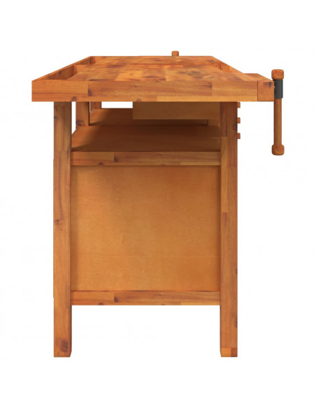 Banco Lavoro Cassetti e Morse 192x62x83cm Legno Massello Acacia