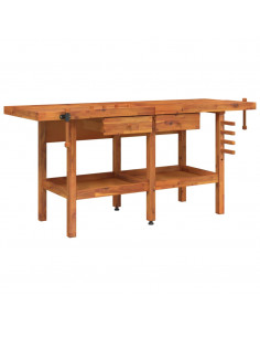 Banco Lavoro Cassetti e Morse 192x62x83cm Legno Massello Acacia 2