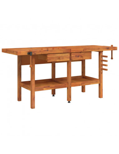 Banco Lavoro Cassetti e Morse 192x62x83cm Legno Massello Acacia