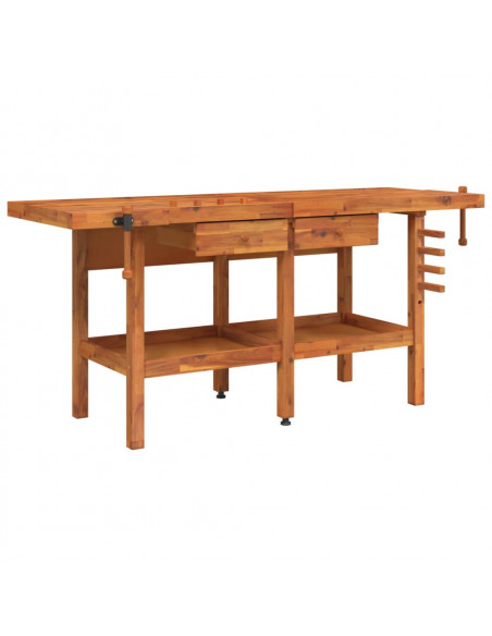 Banco Lavoro Cassetti e Morse 192x62x83cm Legno Massello Acacia