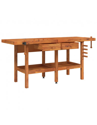 Banco Lavoro Cassetti e Morse 192x62x83cm Legno Massello Acacia