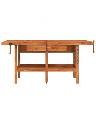 Banco Lavoro Cassetti e Morse 192x62x83cm Legno Massello Acacia