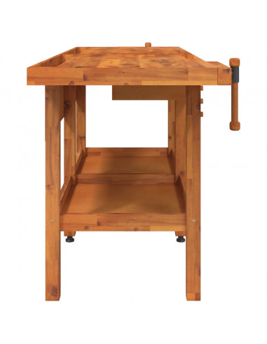 Banco Lavoro Cassetti e Morse 192x62x83cm Legno Massello Acacia