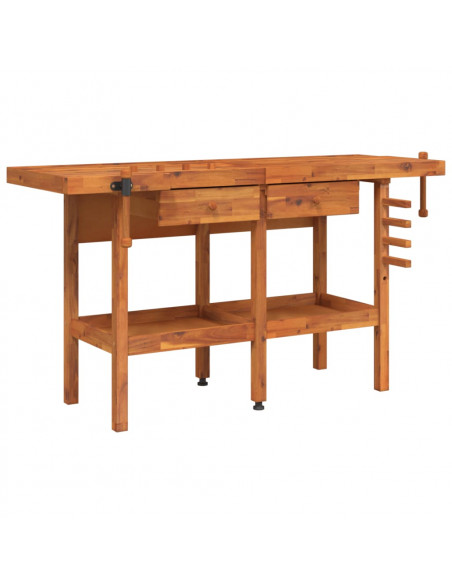 Banco Lavoro Cassetti e Morse 162x62x83cm Legno Massello Acacia