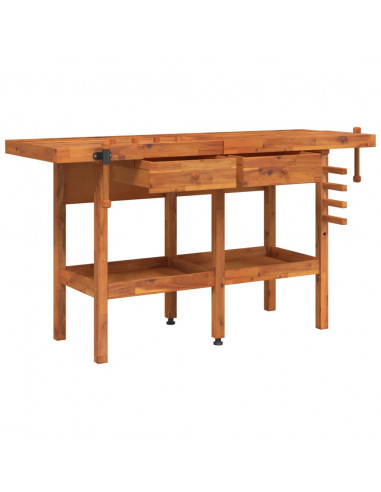 Banco Lavoro Cassetti e Morse 162x62x83cm Legno Massello Acacia