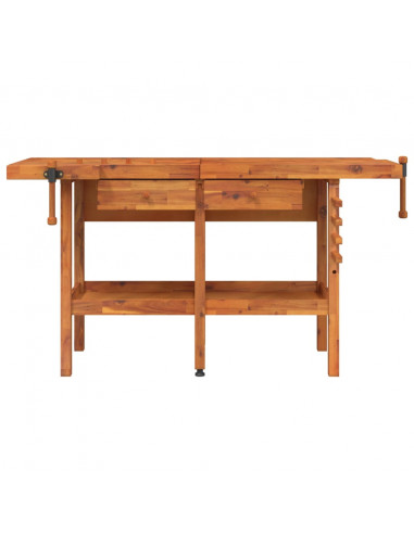 Banco Lavoro Cassetti e Morse 162x62x83cm Legno Massello Acacia