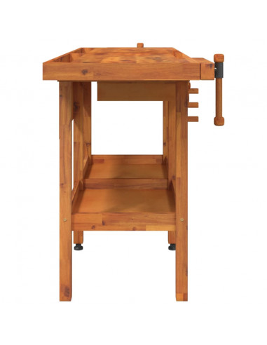 Banco Lavoro Cassetti e Morse 162x62x83cm Legno Massello Acacia