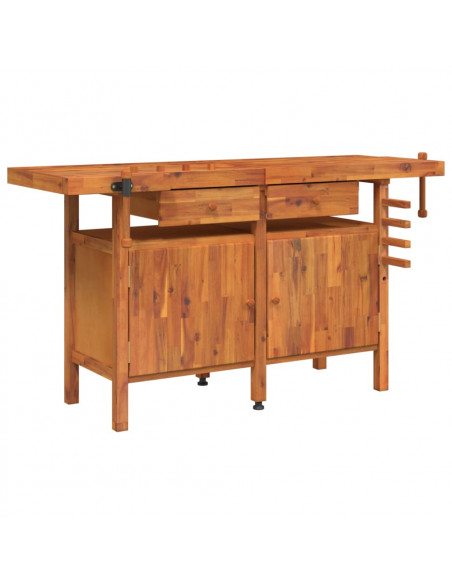 Banco Lavoro Cassetti e Morse 162x62x83cm Legno Massello Acacia