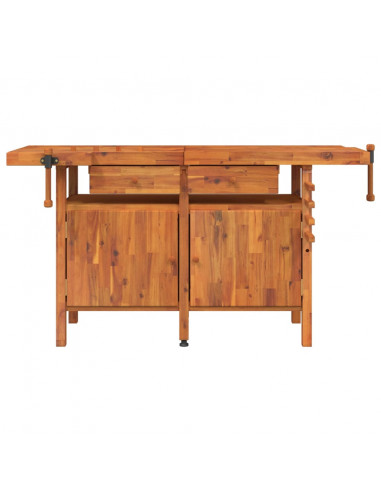 Banco Lavoro Cassetti e Morse 162x62x83cm Legno Massello Acacia